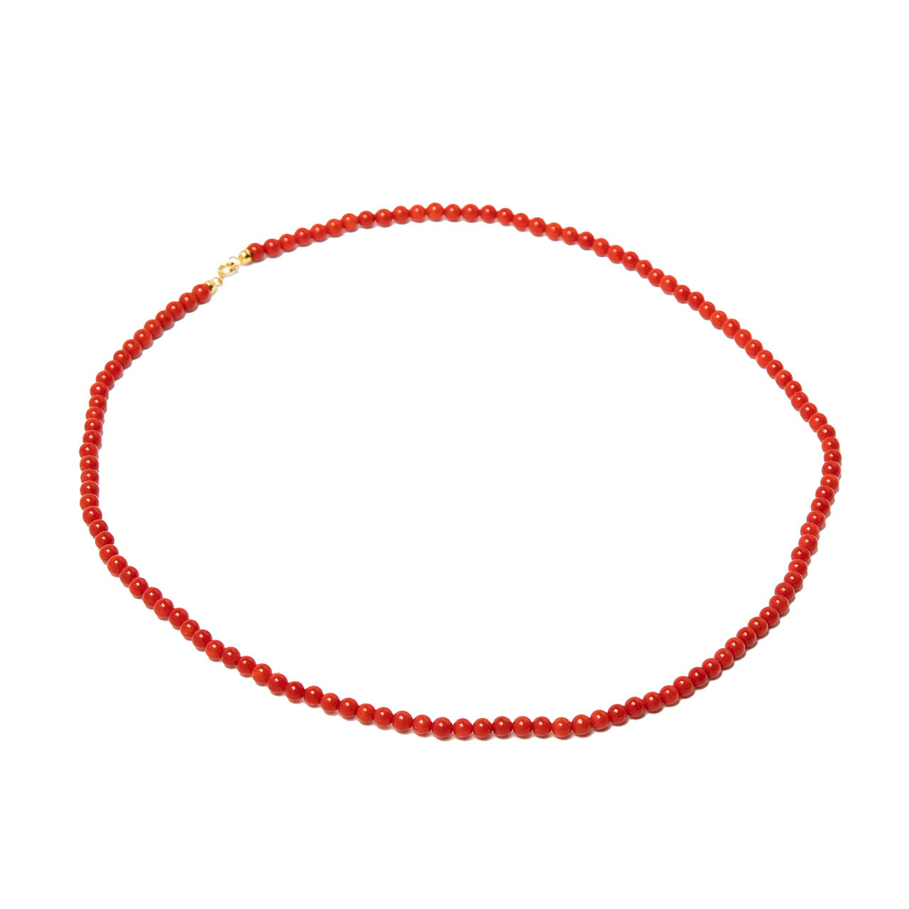 NECKLACE IN REAL MEDITERRANEAN RED CORAL SIZE 4-4.50 MOUNTED IN 18 CARAT GOLD PELLET WORK (Silver)