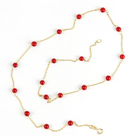 Gold necklace with Mediterranean coral beads (Sardinian coral)