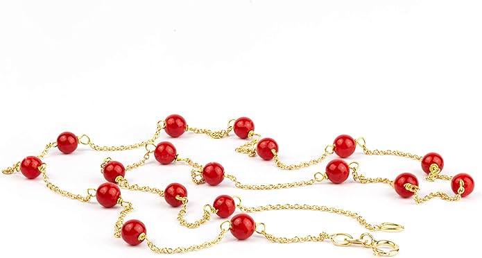 Gold necklace with Mediterranean coral beads (Sardinian coral)