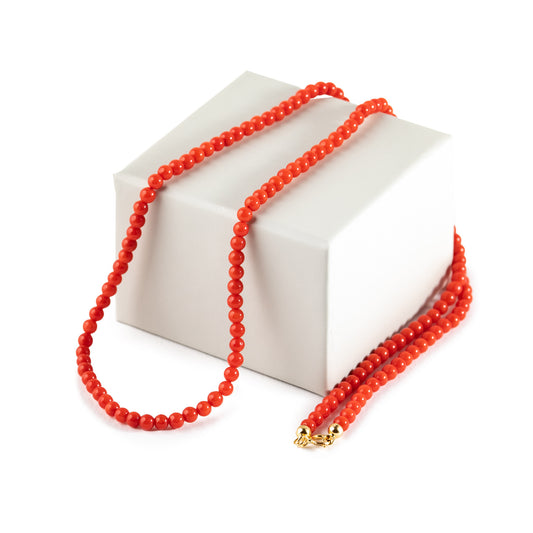 NECKLACE IN REAL MEDITERRANEAN RED CORAL SIZE 4-4.50 MOUNTED IN 18 CARAT GOLD PELLET WORK (Silver)