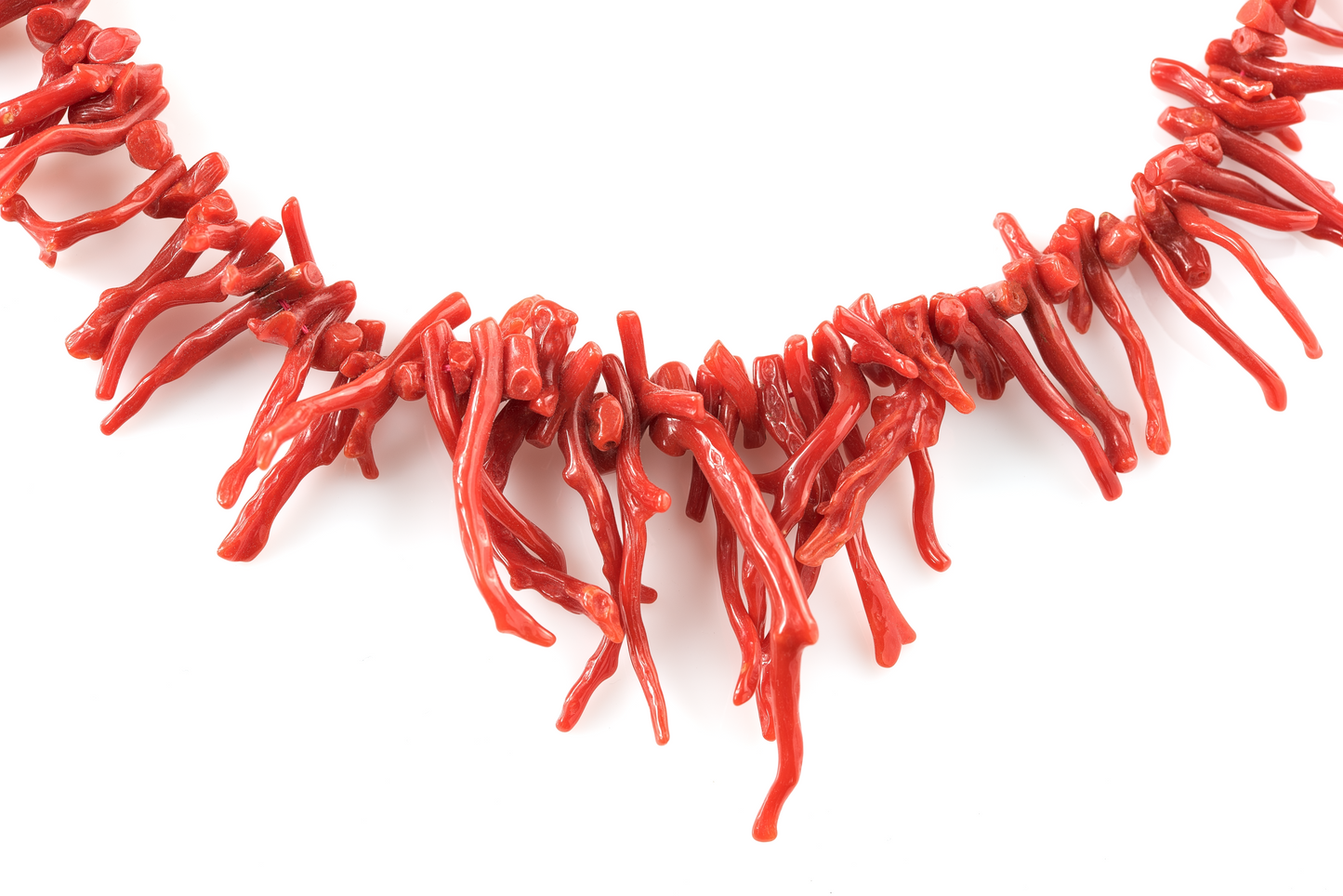 Mediterranean coral necklace (Sardinian coral) "Rich" fringe